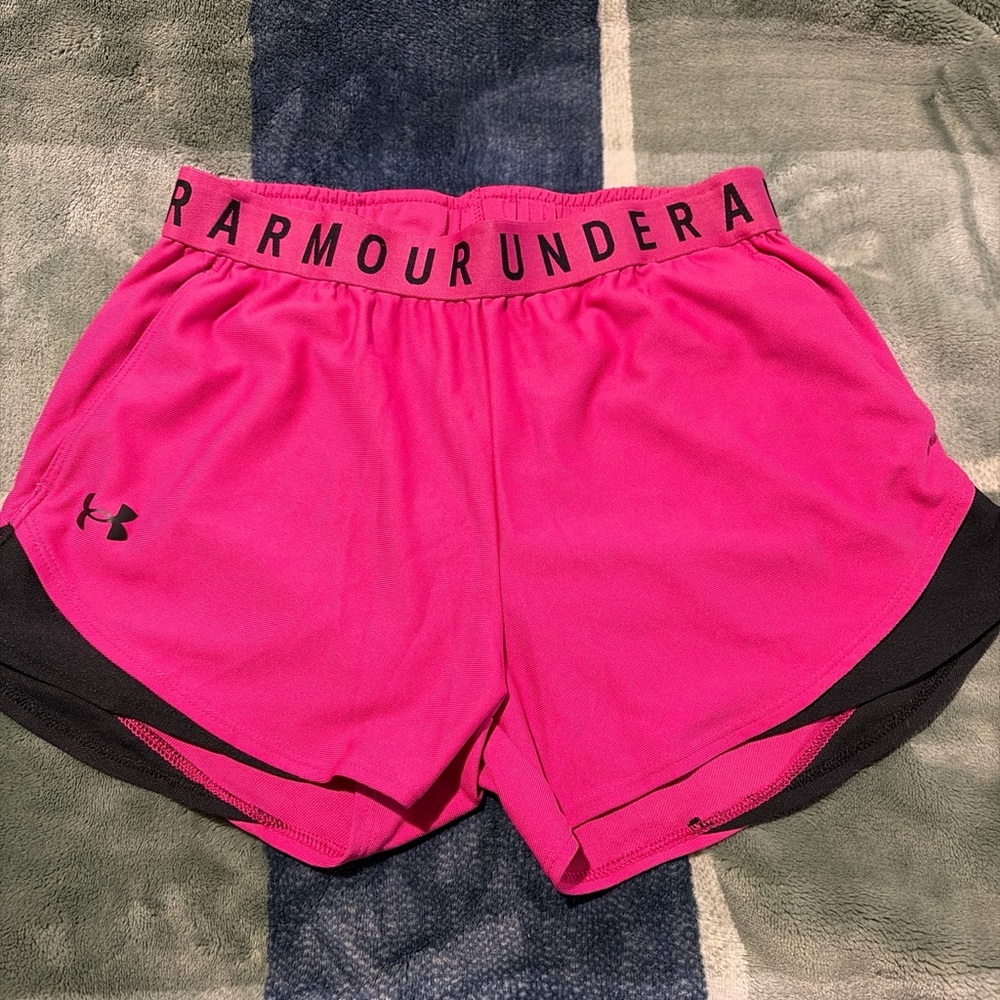 Under Armour Women's Neon Pink Athletic Shorts with Black Trim
